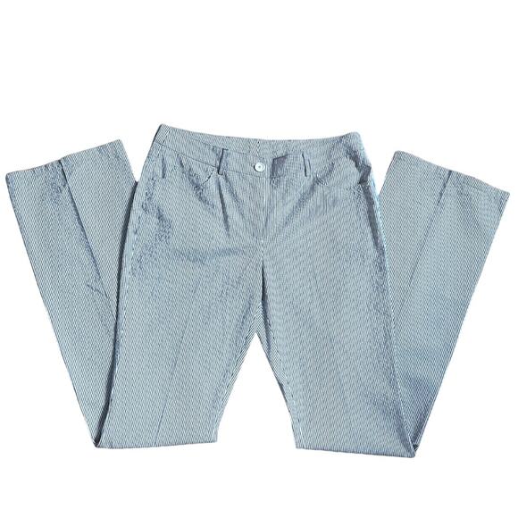 Akris Punto Striped Blue/White Faye Boot-Cut Pants | Size 6 - Picture 1 of 8